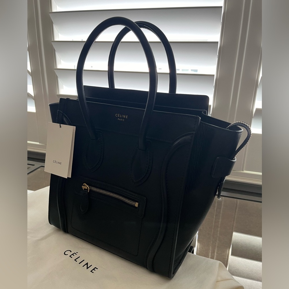 Authentic Celine Micro Luggage Handbag Black Leather